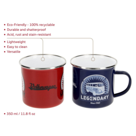 Brisa - Volkswagen VW T1 Bus -vGeschenkset -2-delig - Emaille Mok -Rood/Blauw