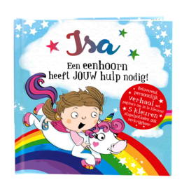 Isa een eenhoorn heeft jouw hulp nodig! Gepersonaliseerd kinderboek met naam