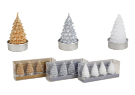 Set van 4 witte kerstboompjes waxinelichtje