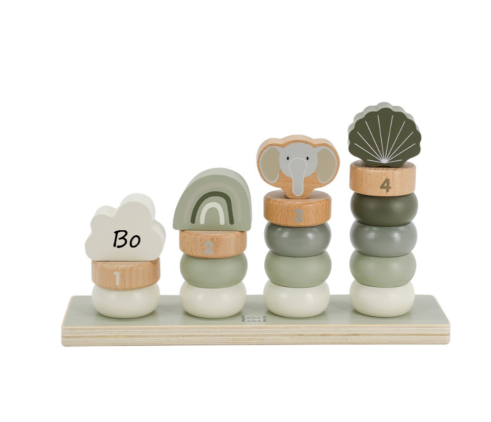 Label Label - Houten Stapelaar / Stapelringen - Olijfgroen - Met of zonder naam