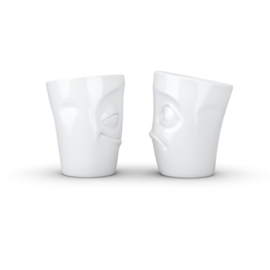 Fifty Eight products - Tassen servies - Tevreden - Ondeugend - Mokkenset zonder oor - 350 ml