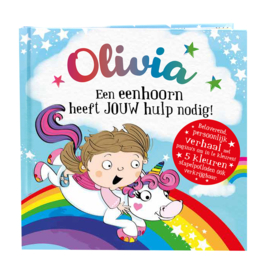 Olivia een eenhoorn heeft jouw hulp nodig! Gepersonaliseerd kinderboek met naam