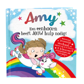 Amy een eenhoorn heeft jouw hulp nodig! Gepersonaliseerd kinderboek met naam