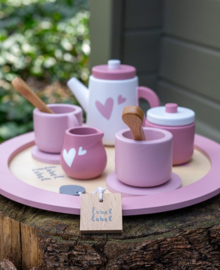 Label label houten theeservies roze  - Met of zonder naam