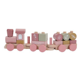 Houten trein roze van Little Dutch - Houten speelgoed met naam en/of geboortegegevens