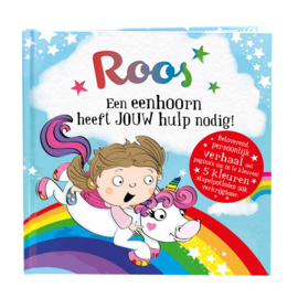 Roos een eenhoorn heeft jouw hulp nodig! Gepersonaliseerd kinderboek met naam