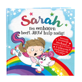 Sarah een eenhoorn heeft jouw hulp nodig! Gepersonaliseerd kinderboek met naam