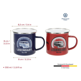 Brisa - Volkswagen VW T1 Bus -vGeschenkset -2-delig - Emaille Mok -Rood/Blauw
