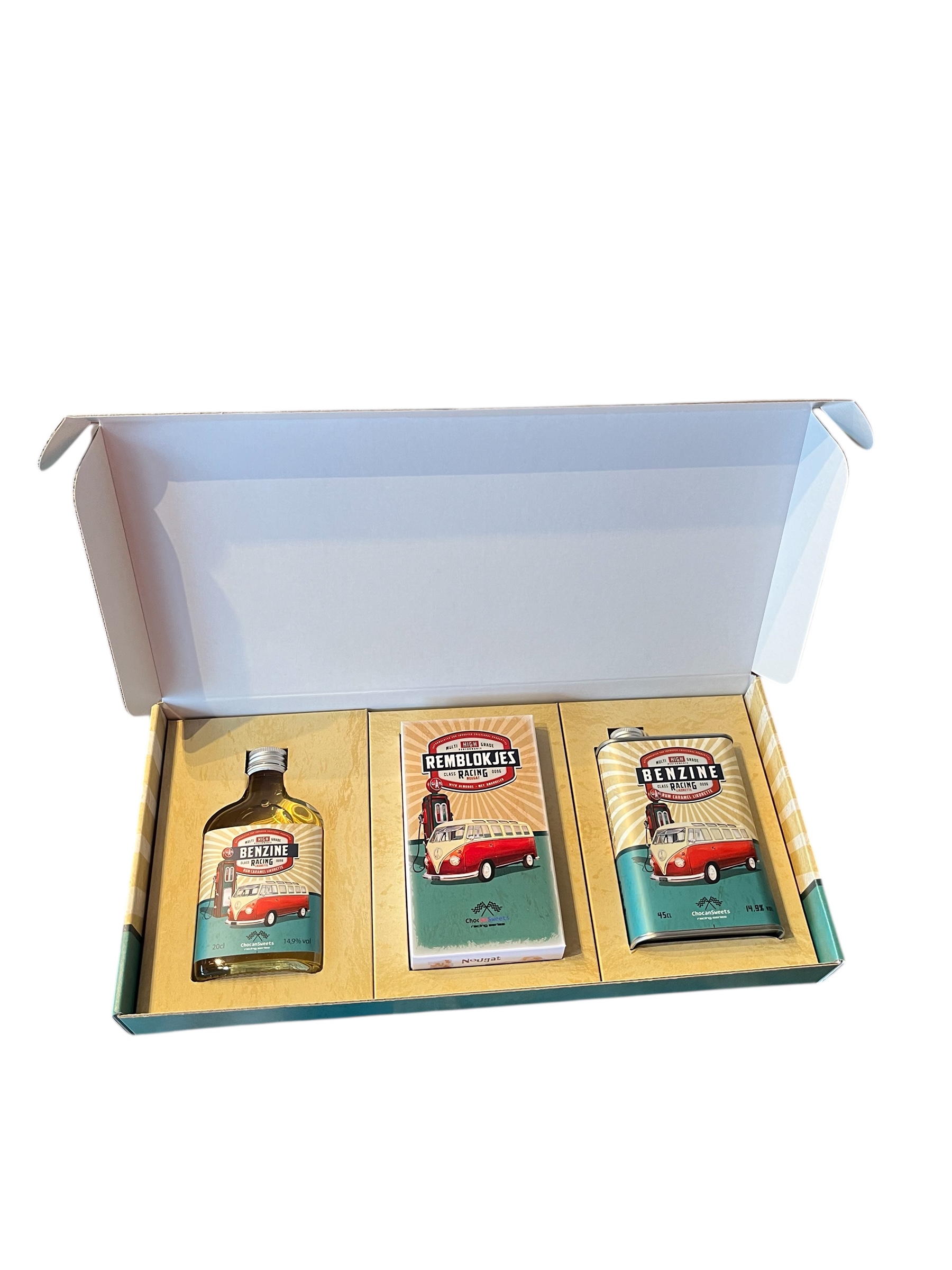 Chocansweets - Giftset - Remblokjes - Nougat - Benzine - Rum Caramel Likeur - VW Bus