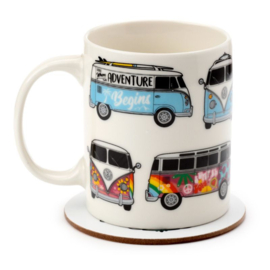 Volkswagen Busje - VWT1 - Porselein mok en onderzetter