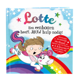Lotte een eenhoorn heeft jouw hulp nodig! Gepersonaliseerd kinderboek met naam