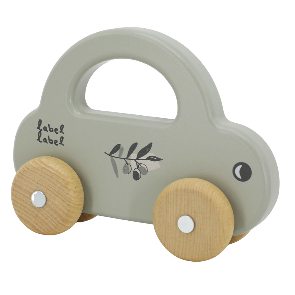 Label Label - Houten Auto - Olijfgroen - Met of zonder naam