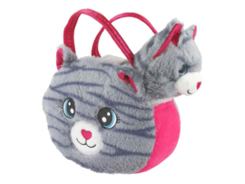 BB Klostermann - Cuties - Tas met knuffeltje - Handtas met Kat Grijs/Roze – Pluche Kindertas (2-delig)