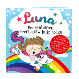 Luna een eenhoorn heeft jouw hulp nodig! Gepersonaliseerd kinderboek met naam