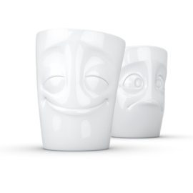 Fifty Eight products - Tassen servies - Tevreden - Ondeugend - Mokkenset zonder oor - 350 ml