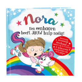 Nora een eenhoorn heeft jouw hulp nodig! Gepersonaliseerd kinderboek met naam