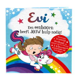 Evi een eenhoorn heeft jouw hulp nodig! Gepersonaliseerd kinderboek met naam