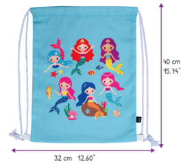 Heckbo - Gymtas - Rugzak - Zwemtas - Zeemeerminnen - Blauw - Met of zonder naam