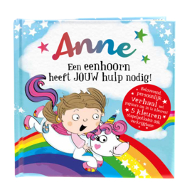 Anne een eenhoorn heeft jouw hulp nodig! Gepersonaliseerd kinderboek met naam