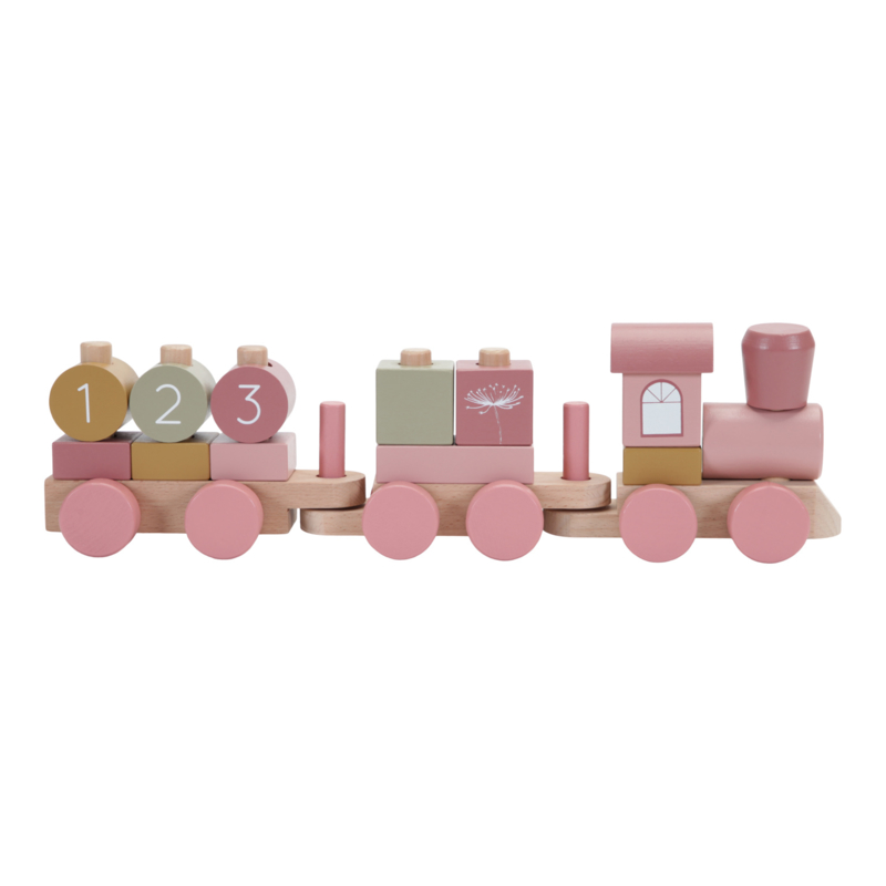 Little Dutch - Houten trein roze Wild Flowers - Met of zonder naam  (Lettertype: NVT) | (Houten) speelgoed | Jezza