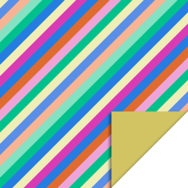 Cadeaupapier - Multi Stripes - Achterkant Yellow (30cm x 1m)