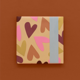 Cadeaupapier - Big Hearts Nude - Achterkant Polar Blue (30cm x 1m)