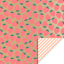 Cadeaupapier - Strawberry Gold/Fluor Orange -  Binnenkant Stripes Peach (30cm x 1m)