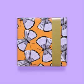 Cadeaupapier - Big Butterfly Lilac/Orange  - Achterkant Gold (30cm x 1m)