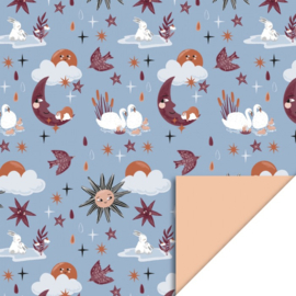 Cadeaupapier - Baby Dreams Polar Blue - Achterkant Peach (30cm x 1m)