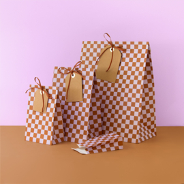 Blokbodemzak - Check Cognac/Lavender (12cm x 7cm x 19cm)