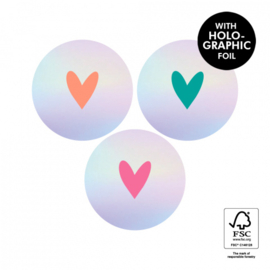 Cadeaustickers - Heart Holographic (mix van 10 stuks)
