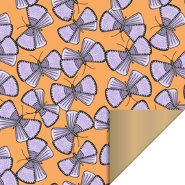 Cadeaupapier - Big Butterfly Lilac/Orange  - Achterkant Gold (30cm x 1m)