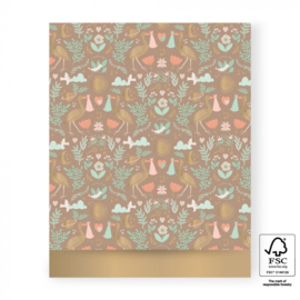 Cadeauzakje – Baby Joy Taupe - Binnenkant Gold (27cm x 34cm)