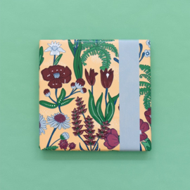 Cadeaupapier - Vintage Flower Peach - Achterkant Polar Blue (30cm x 1m)