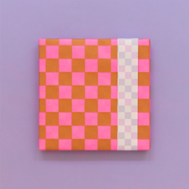Cadeaupapier - Big Check Cognac/Fluor Pink - Achterkant Small Check Lilac (30cm x 1m)
