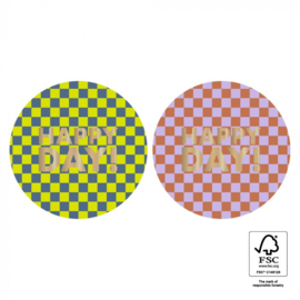 Cadeaustickers – Duo - Check ‘Happy Day’ – Cool (per 10 stuks)