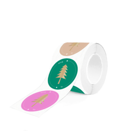 Cadeaustickers - X-mas Multi - Tree Gold – Bright (mix van 10 stuks)