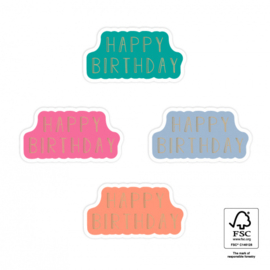 Cadeaustickers – ‘Happy Birthday’– Bright (mix van 8 stuks)