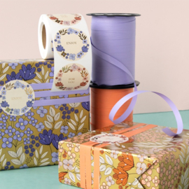 Cadeaupapier - Flower Field Gold Violet (30cm x 1m)