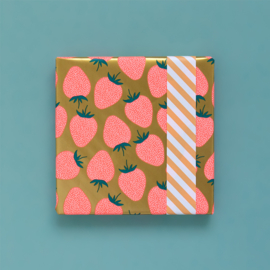 Cadeaupapier - Strawberry Gold/Fluor Orange -  Binnenkant Stripes Peach (30cm x 1m)