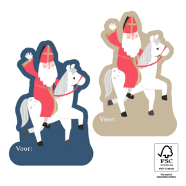 Cadeaustickers – Sint Duo - Paard Gold - Tekst "Voor:"(per 10 stuks)