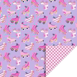 Cadeauzakje - Roller Skates Lilac – Binnenkant Check Flamingo Pink (12cm x 19cm)
