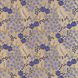 Cadeaupapier - Flower Field Gold Violet (30cm x 1m)