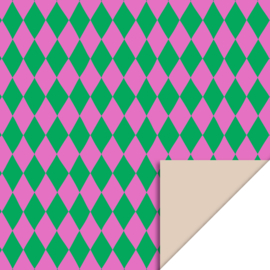 Cadeauzakje - Harlequin Green/Pink – Binnenkant Nude (12cm x 19cm)