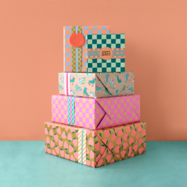 Cadeaupapier - Strawberry Gold/Fluor Orange -  Binnenkant Stripes Peach (30cm x 1m)