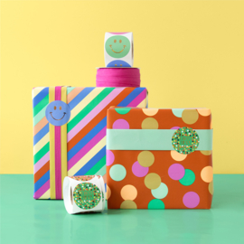 Cadeaupapier - Multi Stripes - Achterkant Yellow (30cm x 1m)