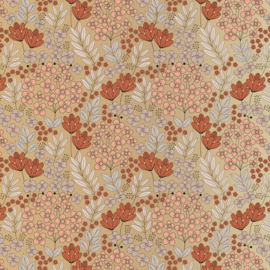 Cadeaupapier - Flower Field Gold Coral (30cm x 1m)