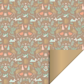 Cadeauzakje – Baby Joy Taupe - Binnenkant Gold (27cm x 34cm)