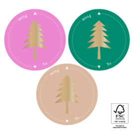 Cadeaustickers - X-mas Multi - Tree Gold – Bright (mix van 10 stuks)