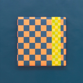Cadeaupapier - Big Check Blue/Fluor Peach - Achterkant Small Check Lemon (30cm x 1m)